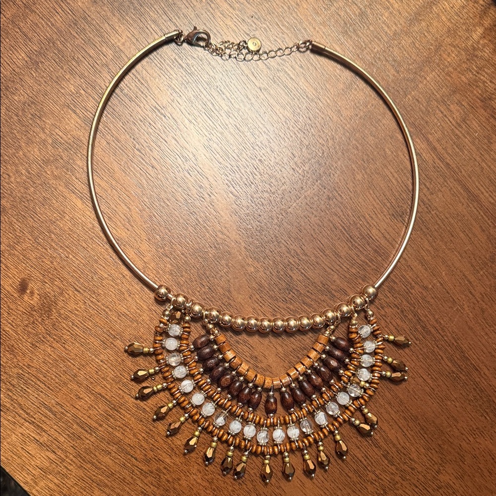 Gold tone beaded statement necklace